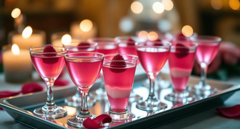 Valentine's Day jello shots with raspberry garnish